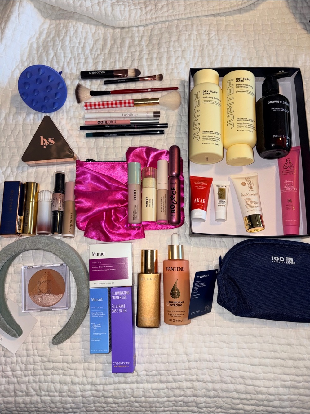 laura mercier Makeup Collection with Pink Satin Pouch and Gold Accents